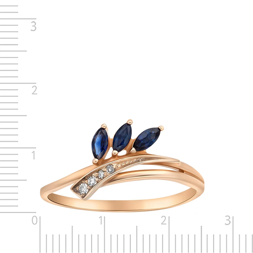 Кольцо с сапфиром и бриллиантами из красного золота 375 пробы 2