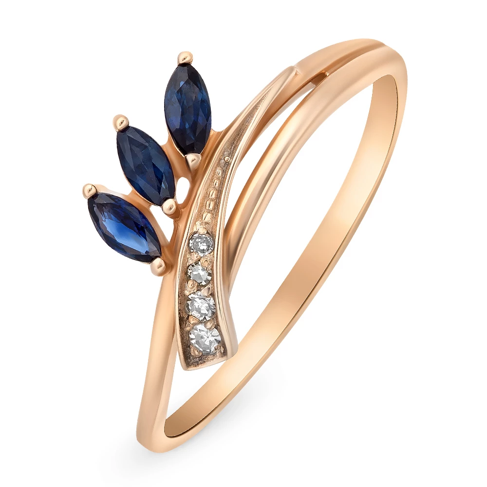 Кольцо с сапфиром и бриллиантами из красного золота 375 пробы 1