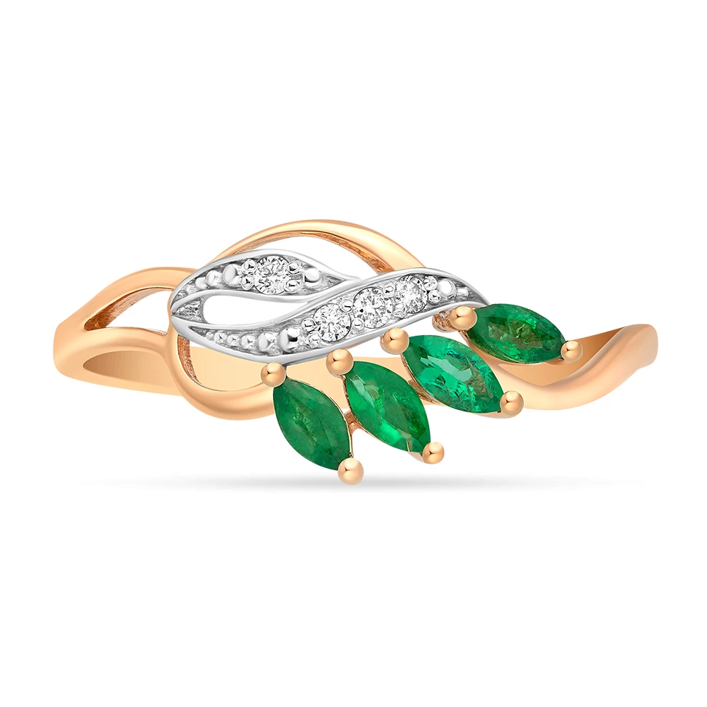 Кольцо с изумрудом и бриллиантами из красного золота 585 пробы 2