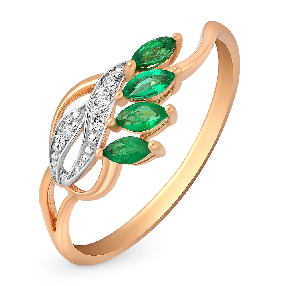 Кольцо с изумрудом и бриллиантами из красного золота 585 пробы 1