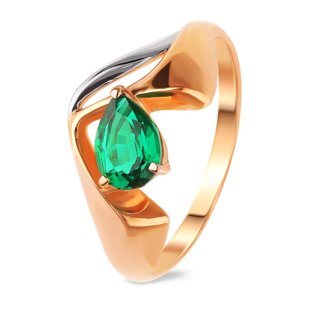 Кольцо с гидротермальным изумрудом из красного золота 585 пробы Кольцо с гидротермальным изумрудом из красного золота 585 пробы