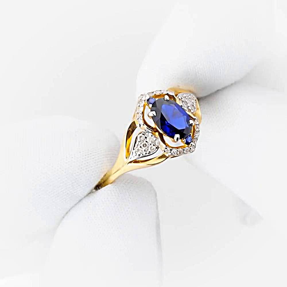 Кольцо с сапфиром синтетическим и бриллиантами из красного золота 585 пробы 1