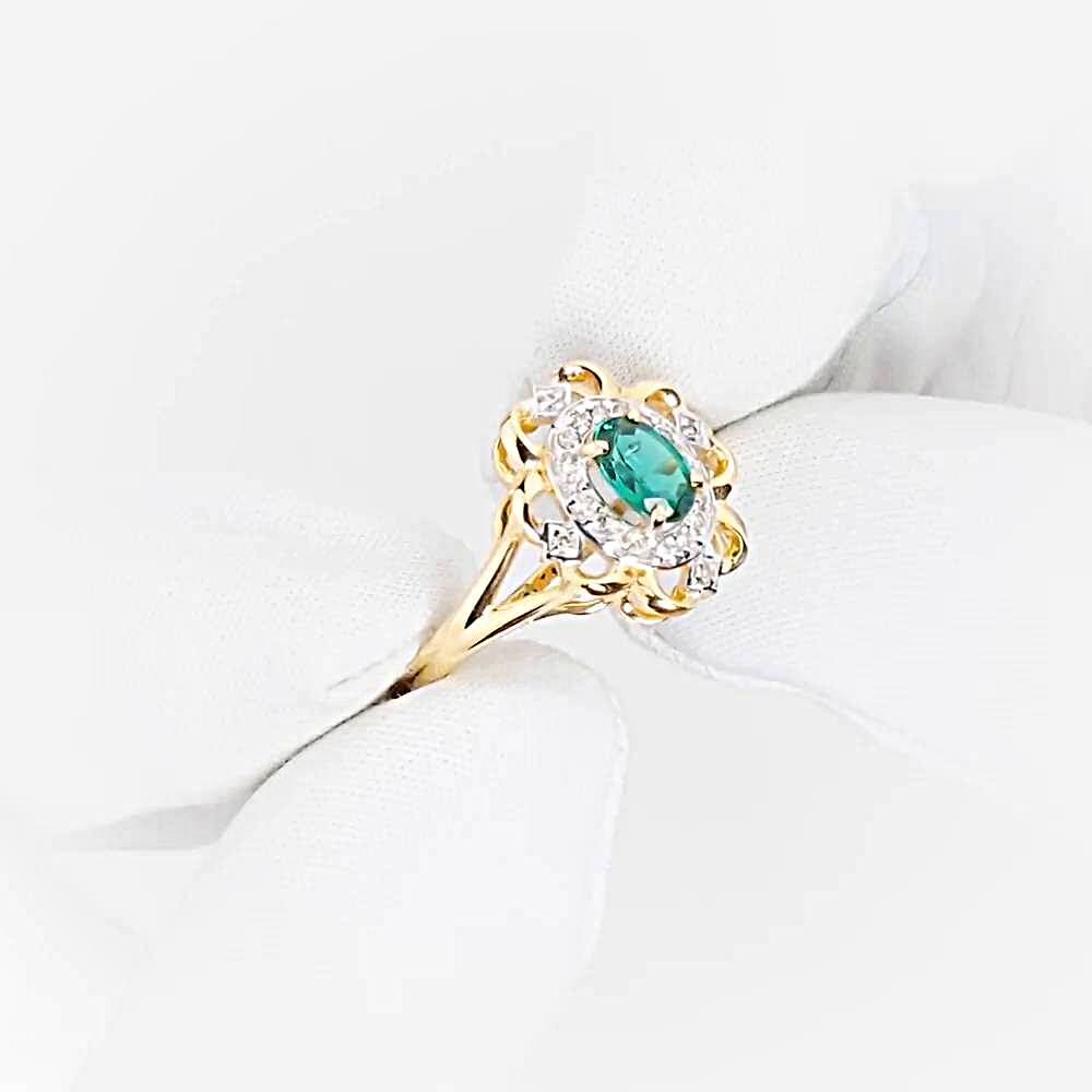 Кольцо с гидротермальным изумрудом и бриллиантами из красного золота 585 пробы 1