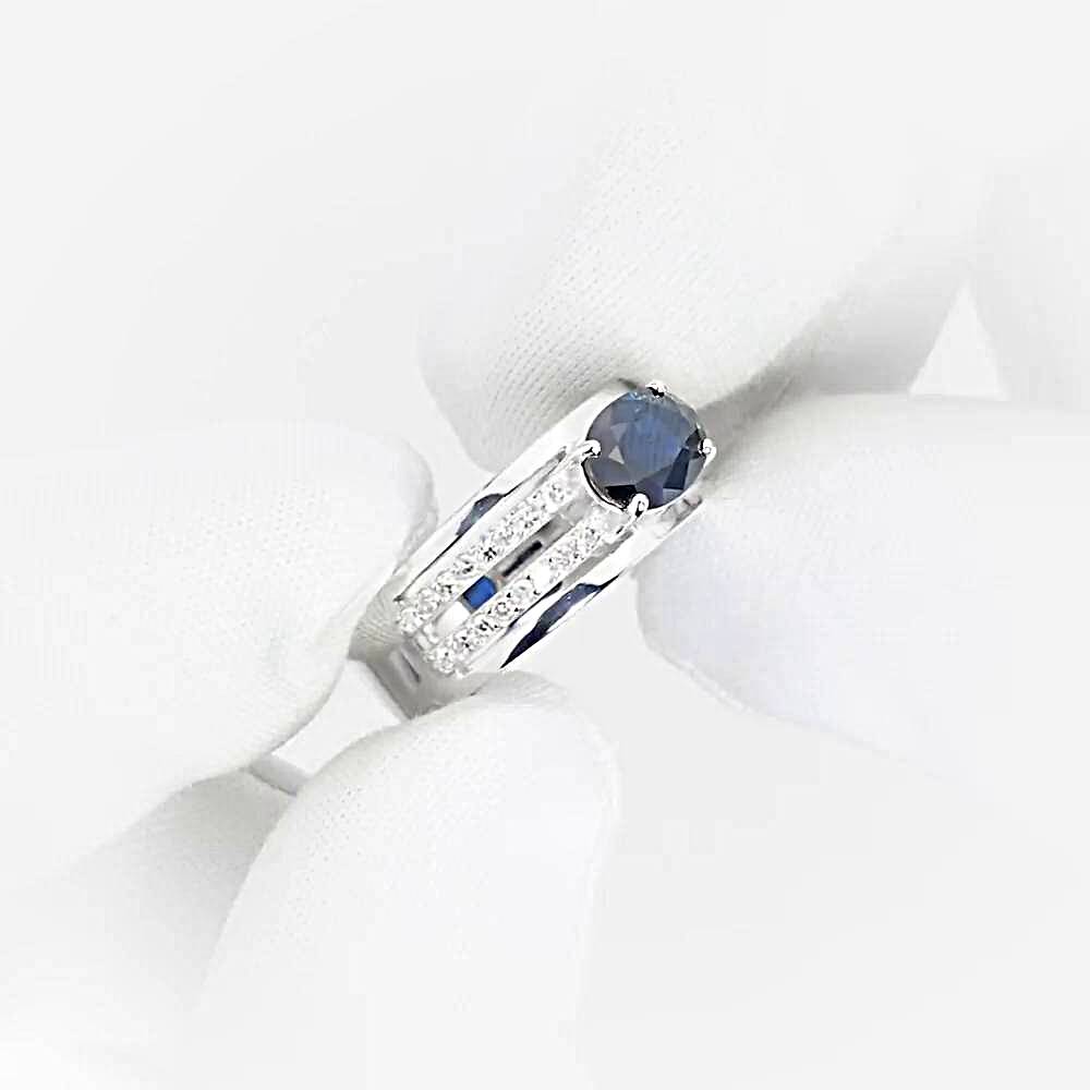 Кольцо с сапфирами и бриллиантами из белого золота 585 пробы 1