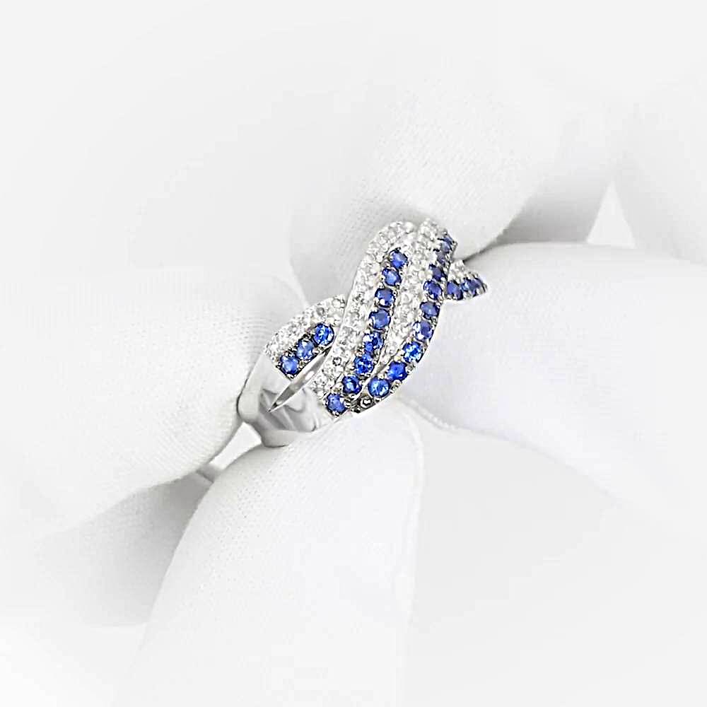 Кольцо с сапфирами и бриллиантами из белого золота 585 пробы 1