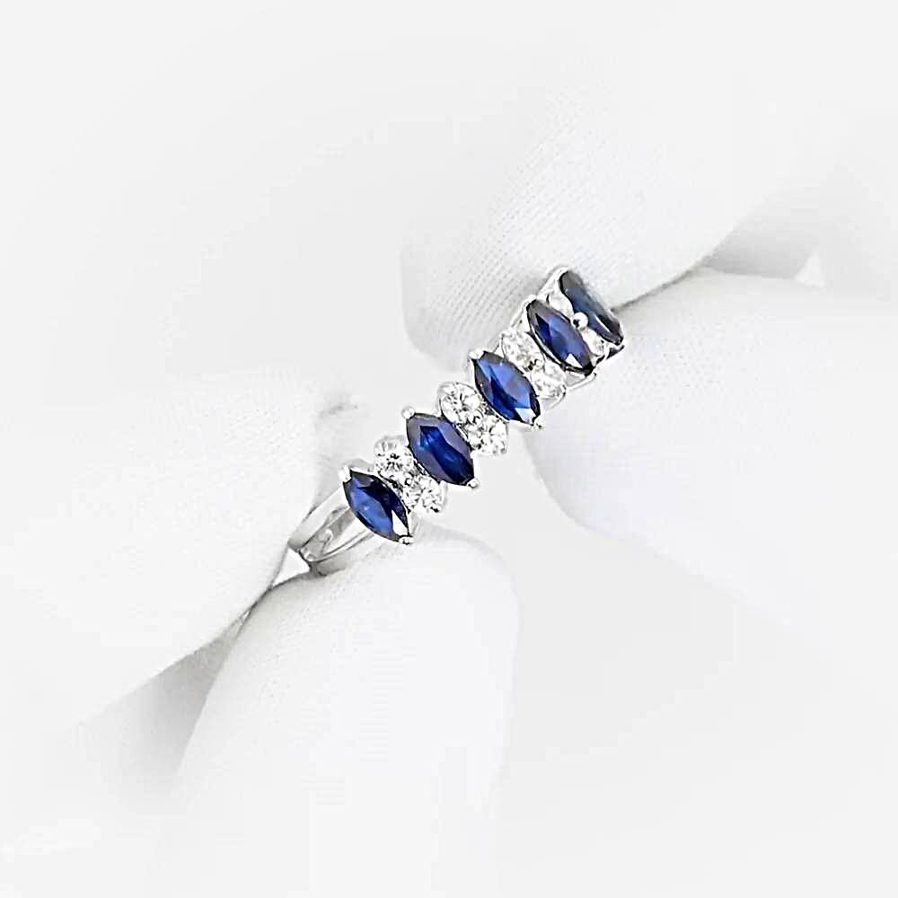 Кольцо с сапфирами и бриллиантами из белого золота 585 пробы 1