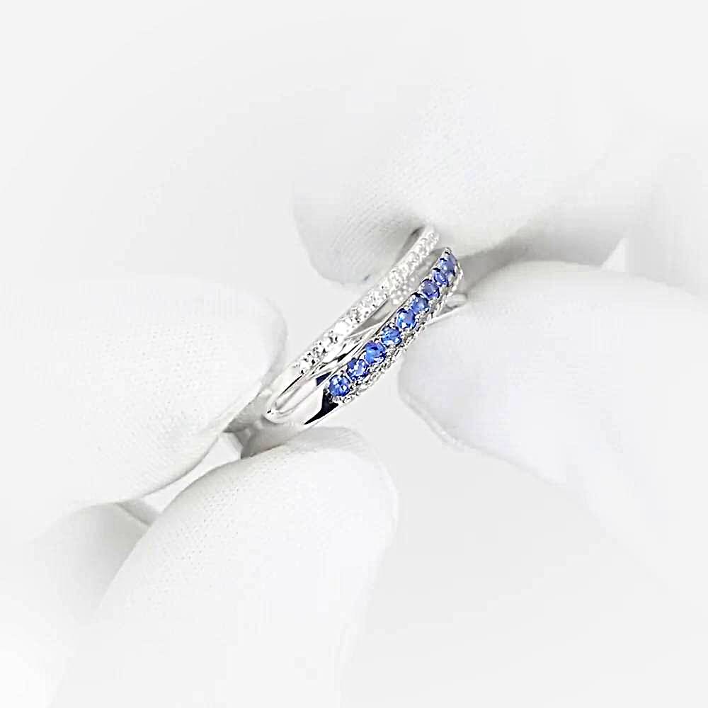 Кольцо с сапфирами и бриллиантами из белого золота 585 пробы 1