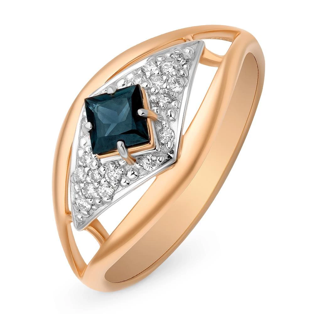 Кольцо с сапфирами и бриллиантами из красного золота 585 пробы