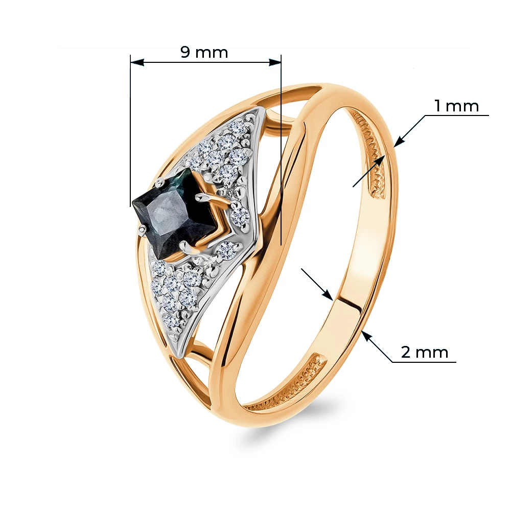 Кольцо с сапфирами и бриллиантами из красного золота 585 пробы