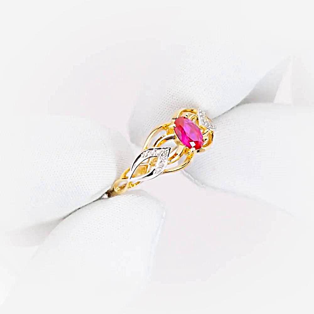 Кольцо с рубином синтетическим и бриллиантами из красного золота 585 пробы 1