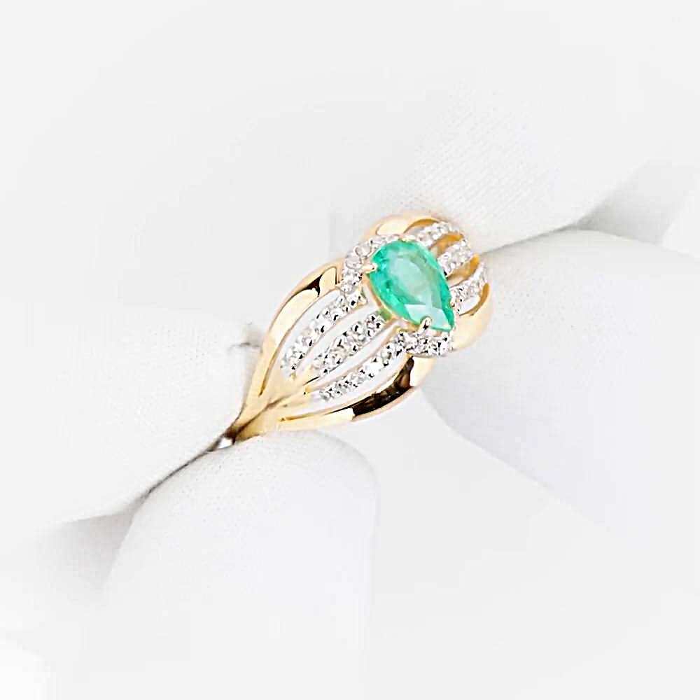 Кольцо с изумрудами и бриллиантами из красного золота 585 пробы 1