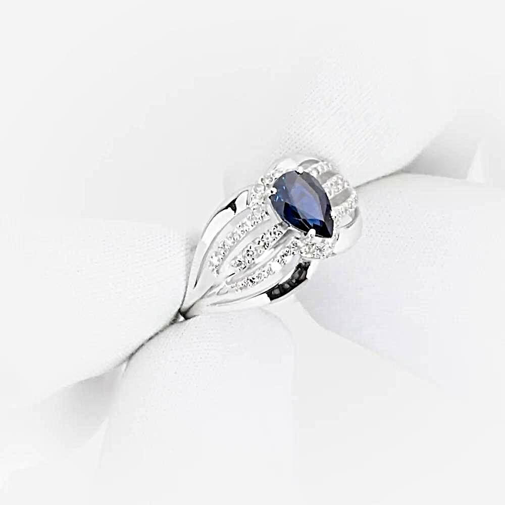 Кольцо с сапфирами и бриллиантами из белого золота 585 пробы 1