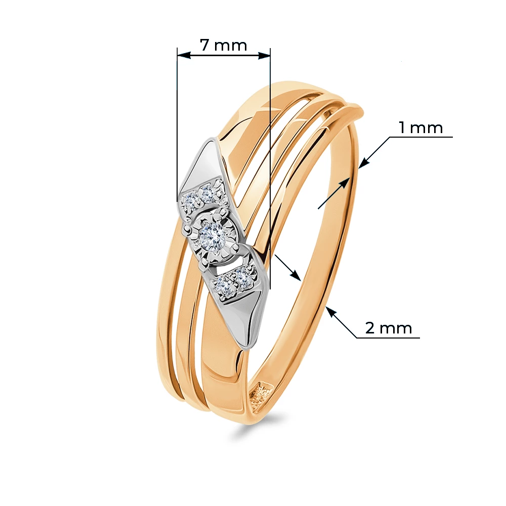 Кольцо с бриллиантами из красного золота 585 пробы