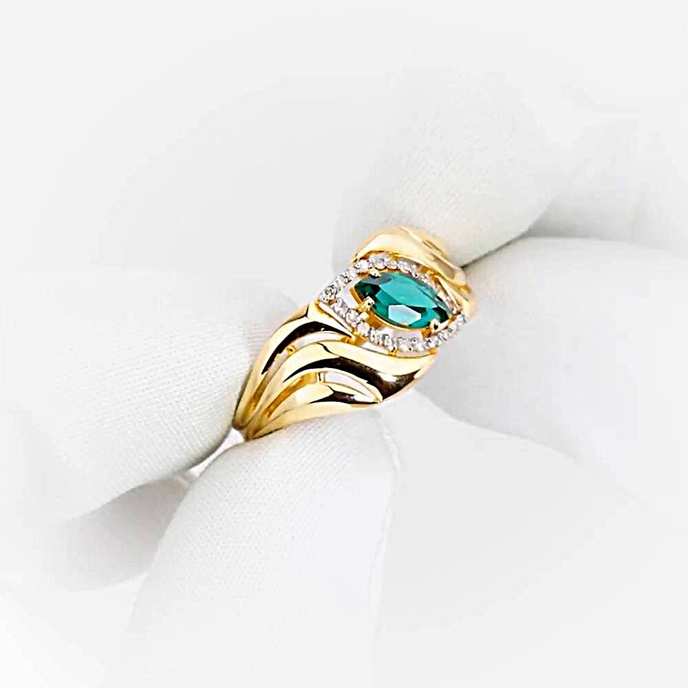 Кольцо с гидротермальным изумрудом и бриллиантами из красного золота 585 пробы 1