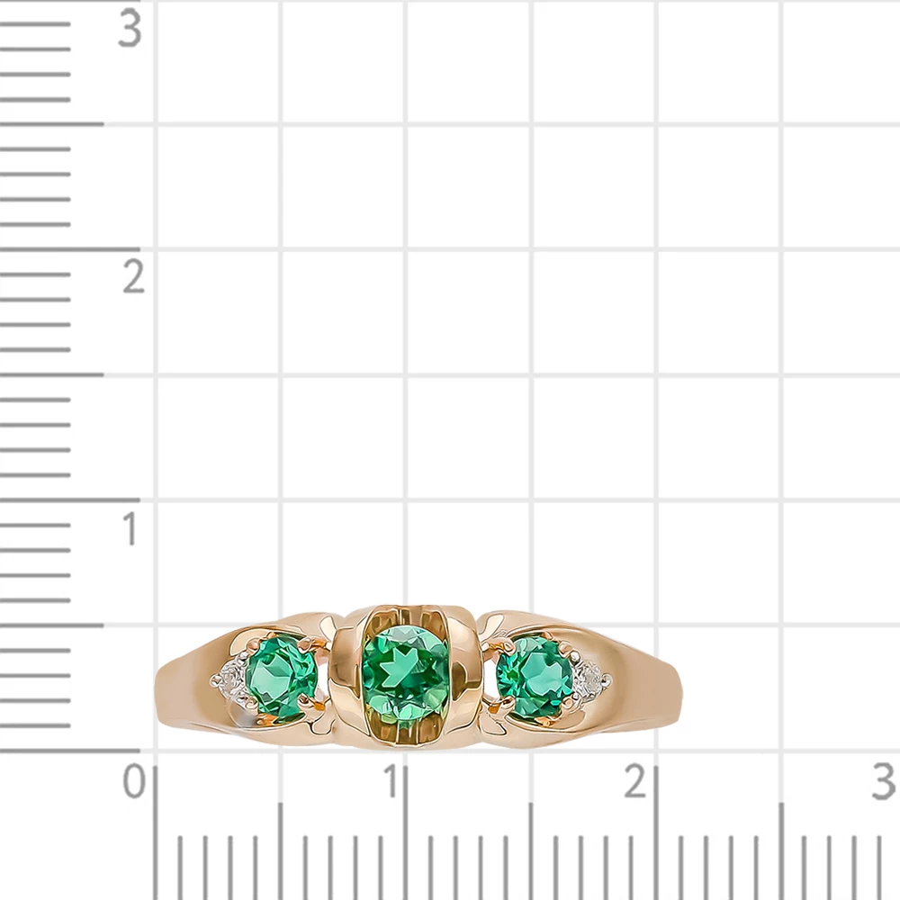 Кольцо с гидротермальными изумрудами и бриллиантами из красного золота 585 пробы 2