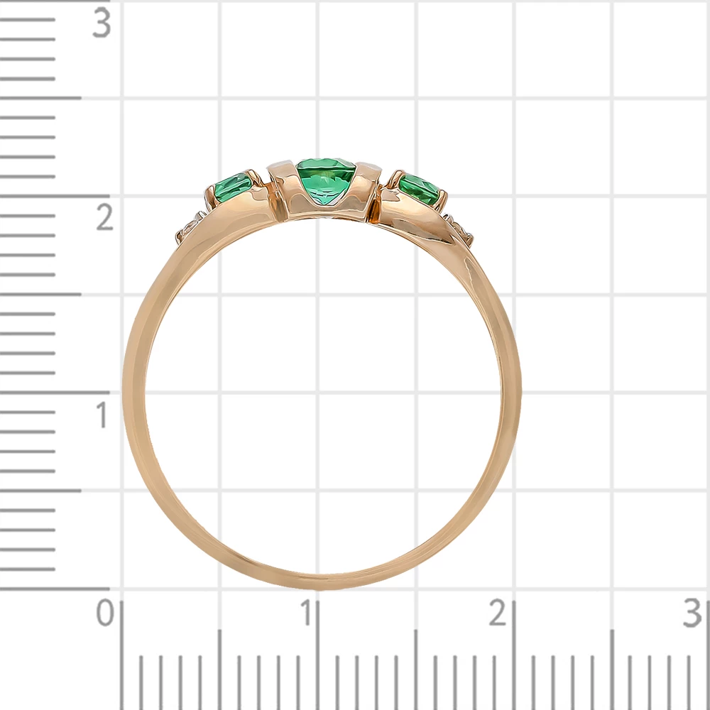 Кольцо с гидротермальными изумрудами и бриллиантами из красного золота 585 пробы 3