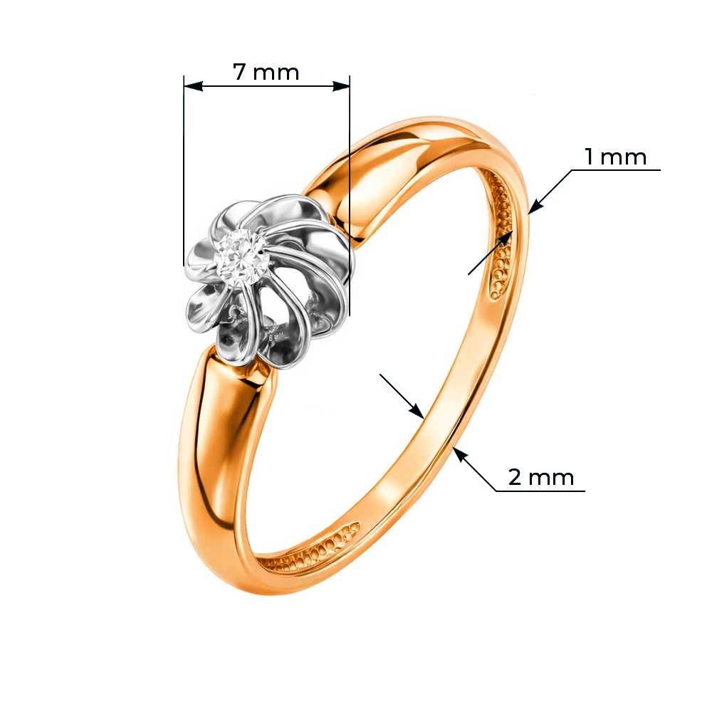Кольцо с бриллиантом из красного золота 585 пробы