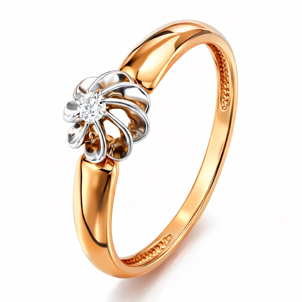 Кольцо с бриллиантом из красного золота 585 пробы