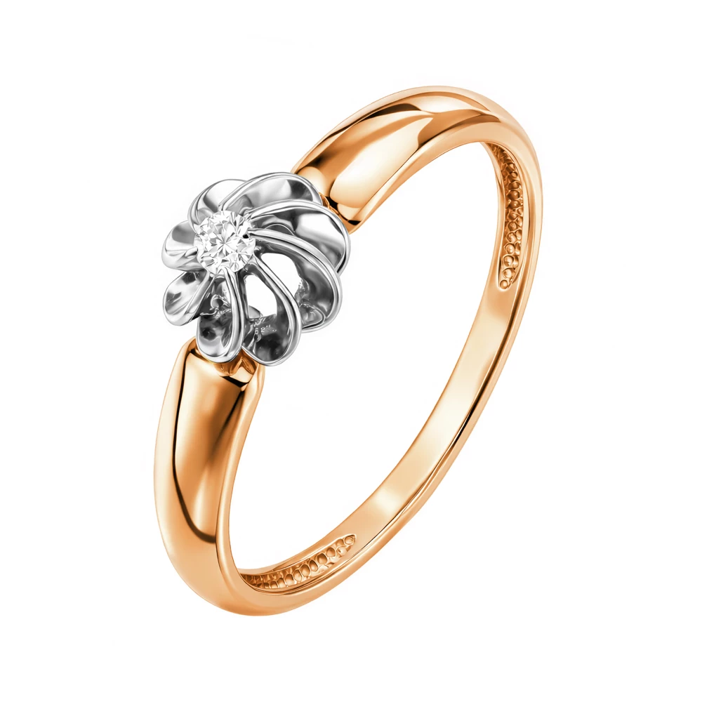 Кольцо с бриллиантом из красного золота 585 пробы