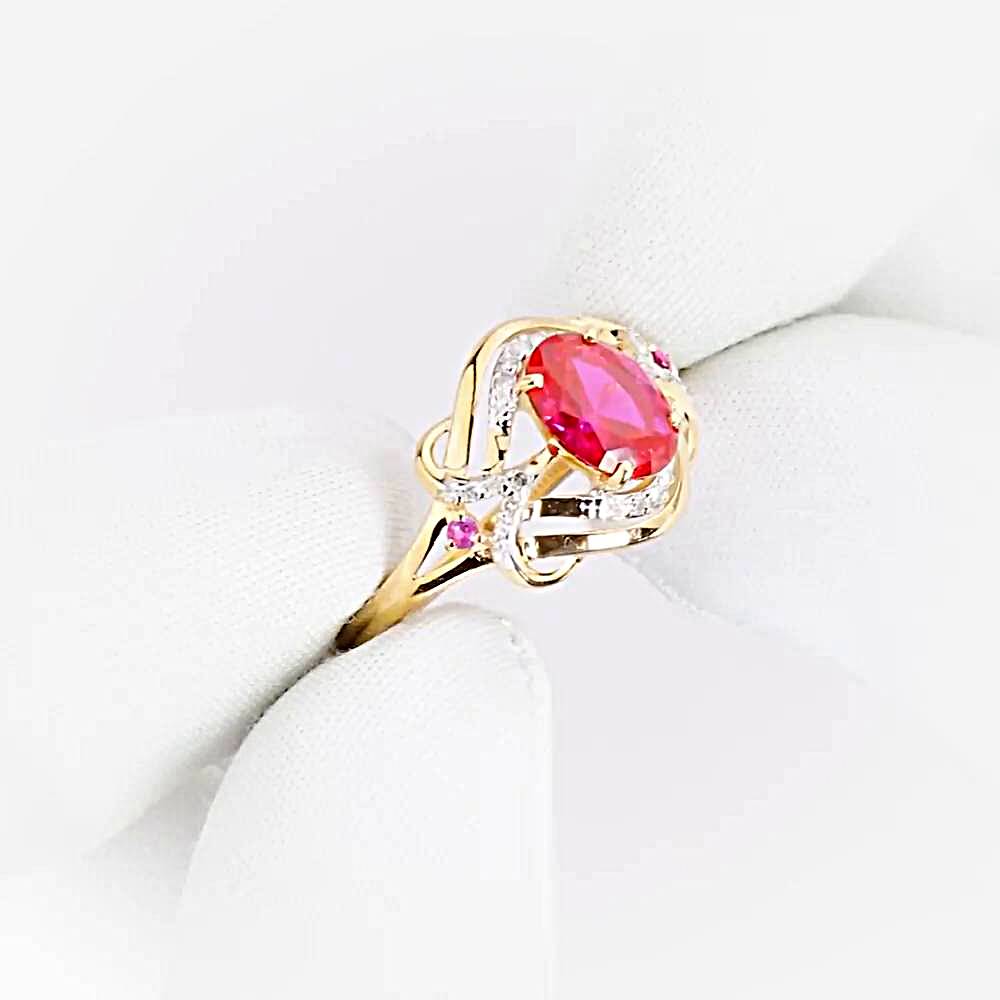 Кольцо с рубином синтетическим и бриллиантами из красного золота 375 пробы 1