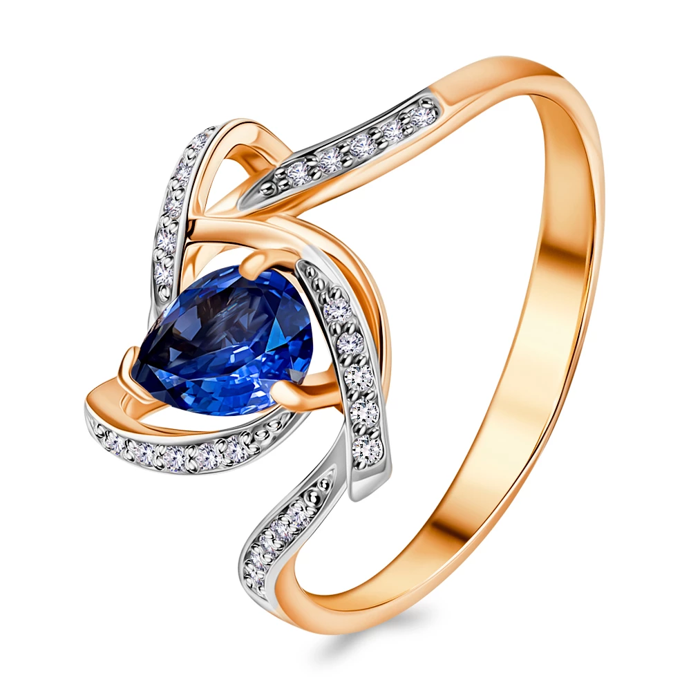 Кольцо с сапфиром синтетическим и бриллиантами из красного золота 375 пробы 1