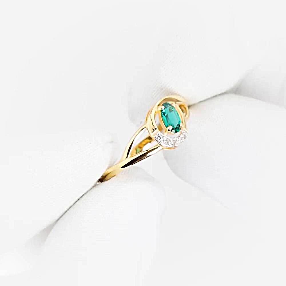 Кольцо с гидротермальным изумрудом и бриллиантами из красного золота 585 пробы 1