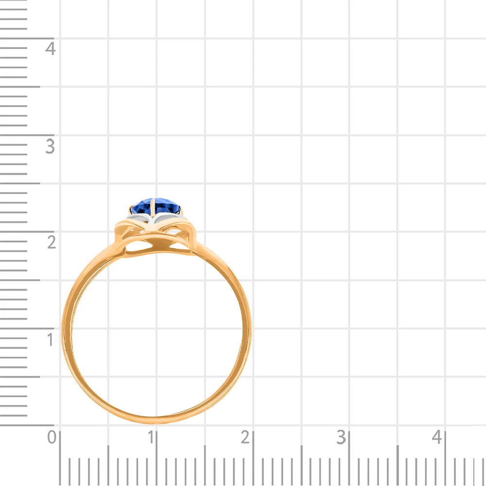 Кольцо с сапфиром синтетическим из красного золота 585 пробы 3