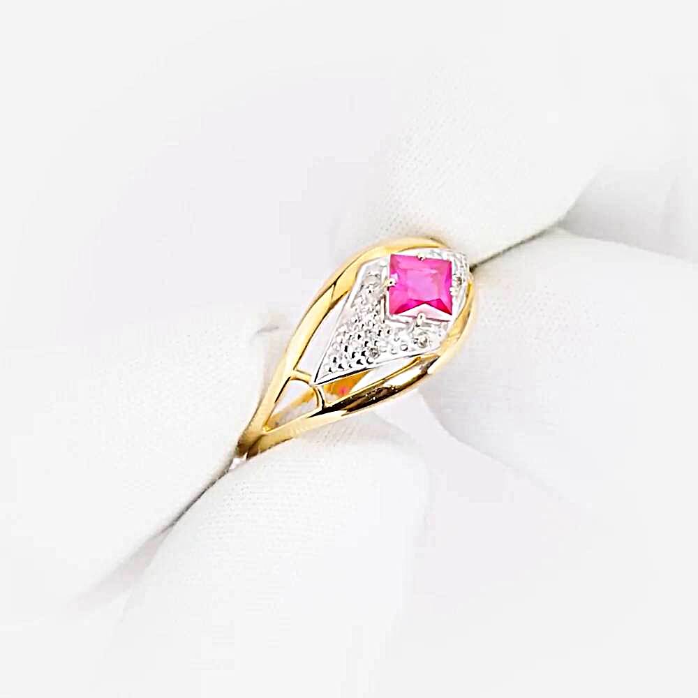 Кольцо с рубином синтетическим и бриллиантами из красного золота 585 пробы 1