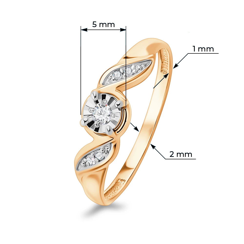 Кольцо с бриллиантами из красного золота 585 пробы Кольцо с бриллиантами из красного золота 585 пробы