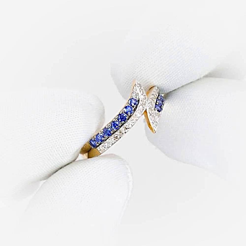 Кольцо с сапфиром синтетическим и бриллиантами из красного золота 585 пробы 1