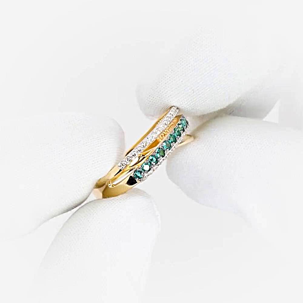 Кольцо с гидротермальным изумрудом и бриллиантами из красного золота 585 пробы 1