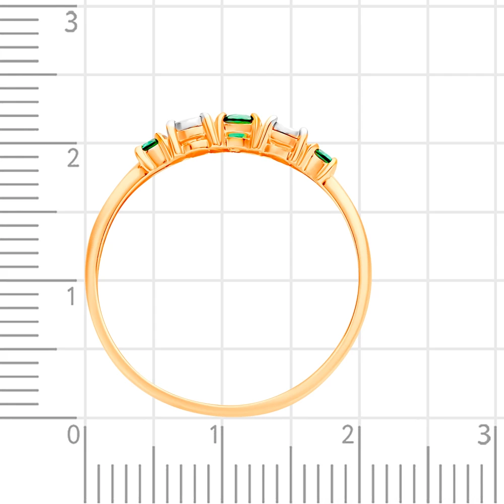 Кольцо с гидротермальными изумрудами и бриллиантами из красного золота 585 пробы 3