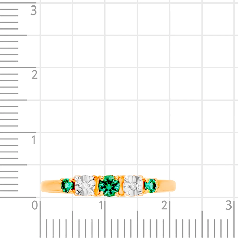 Кольцо с гидротермальными изумрудами и бриллиантами из красного золота 585 пробы 2