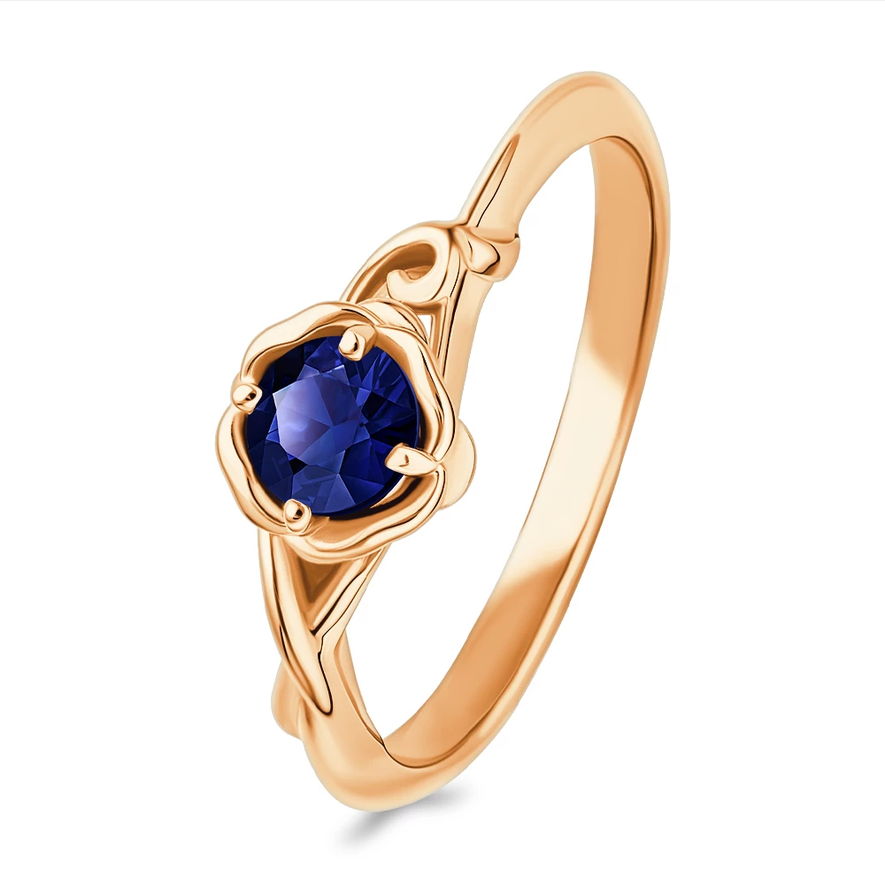 Кольцо с сапфиром синтетическим из красного золота 585 пробы 1
