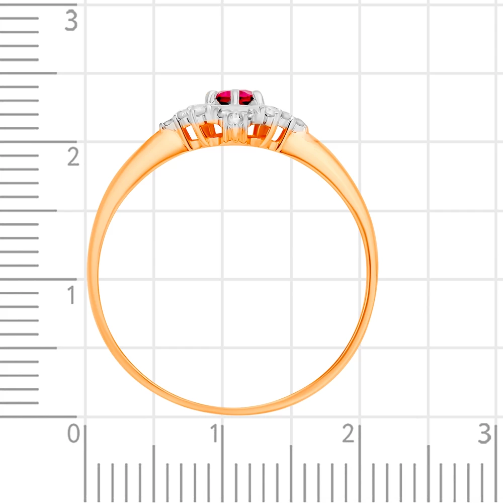 Кольцо с рубинами синтетическими и бриллиантами из красного золота 585 пробы 3