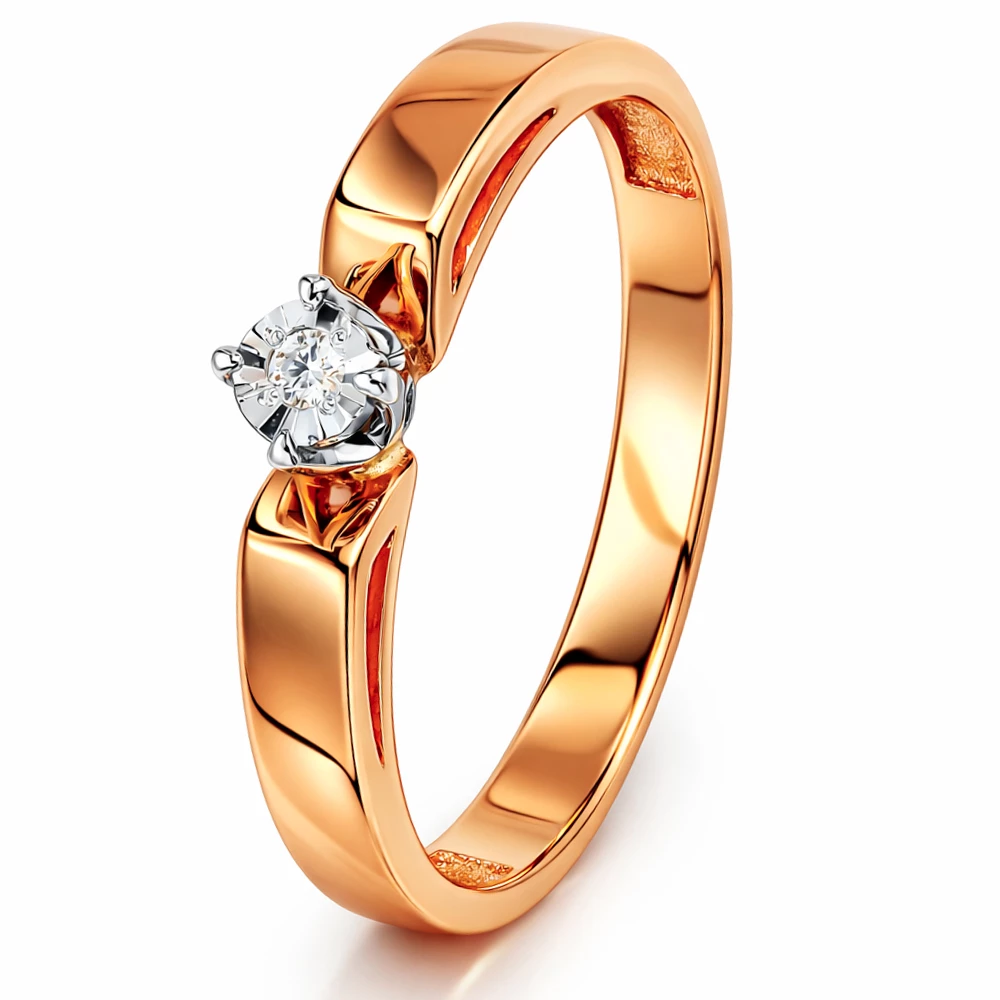 Кольцо с бриллиантом из красного золота 585 пробы