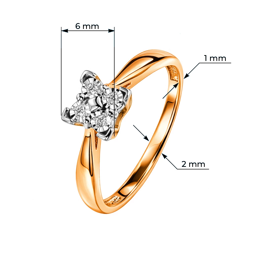 Кольцо с бриллиантами из красного золота 585 пробы