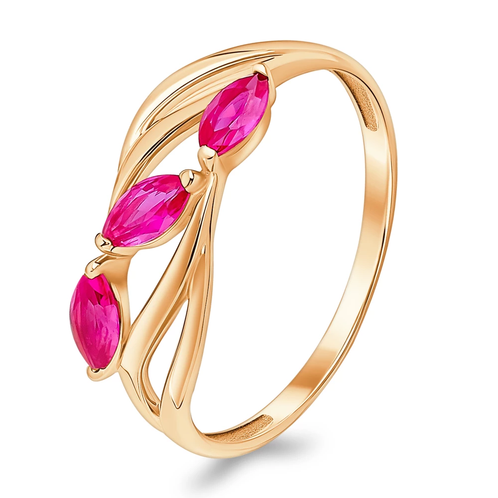 Кольцо с рубинами синтетическими из красного золота 585 пробы 1