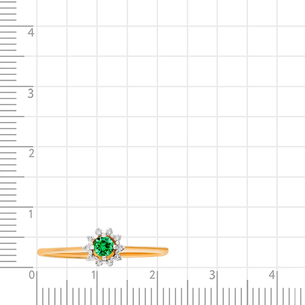 Кольцо с гидротермальным изумрудом и бриллиантами из красного золота 585 пробы