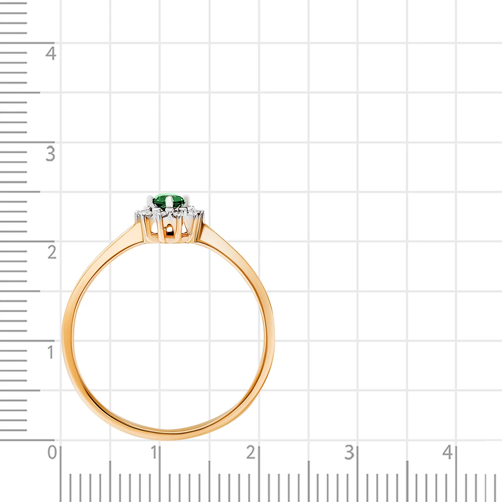 Кольцо с гидротермальным изумрудом и бриллиантами из красного золота 585 пробы
