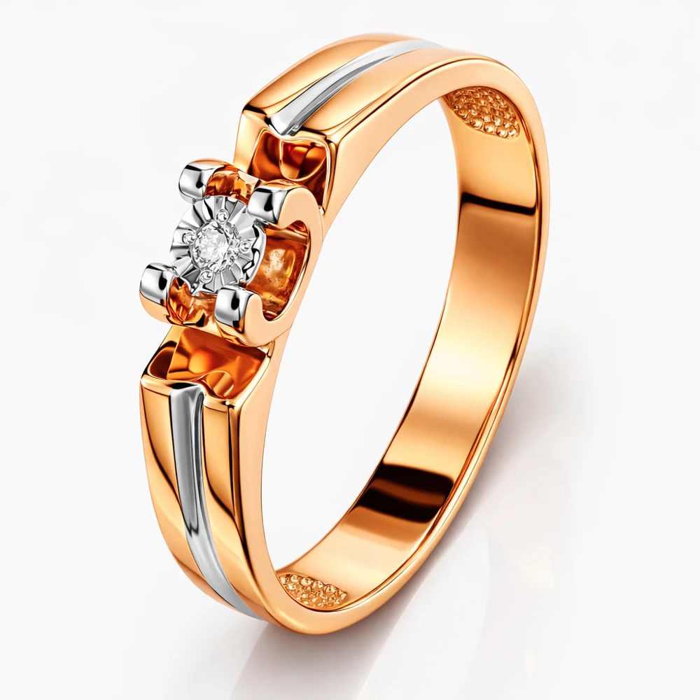 Кольцо с бриллиантом из красного золота 585 пробы