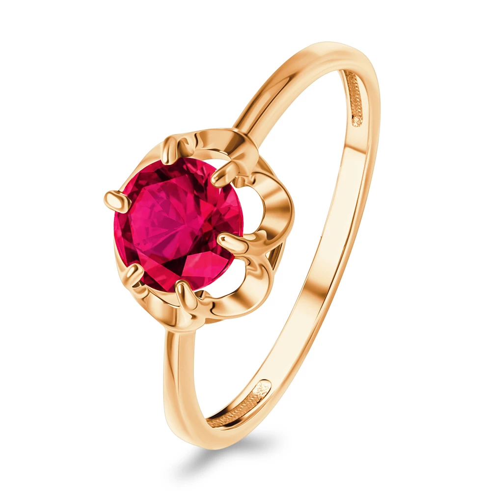 Кольцо с рубином синтетическим из красного золота 585 пробы 2