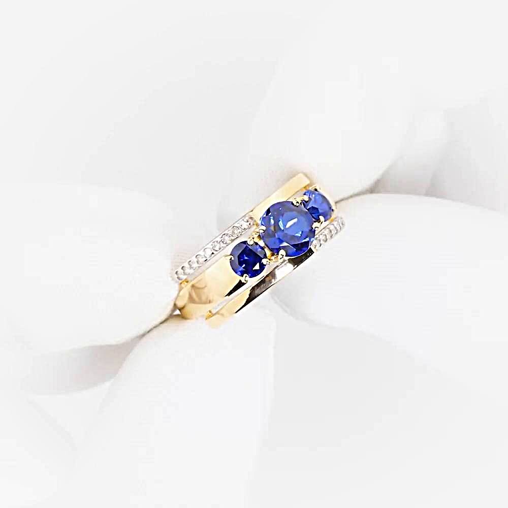 Кольцо с сапфиром синтетическим и бриллиантами из красного золота 585 пробы 1