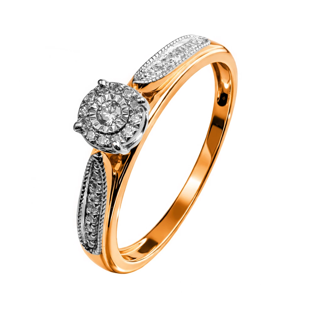 Кольцо с бриллиантами из красного золота 585 пробы