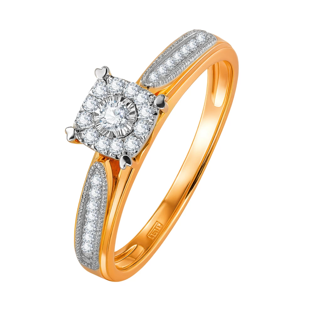 Кольцо с бриллиантами из красного золота 585 пробы