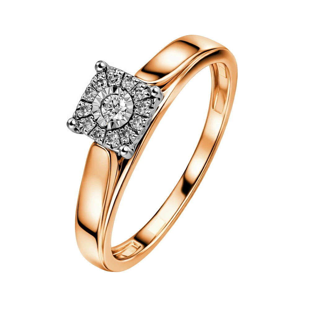 Кольцо с бриллиантами из красного золота 585 пробы