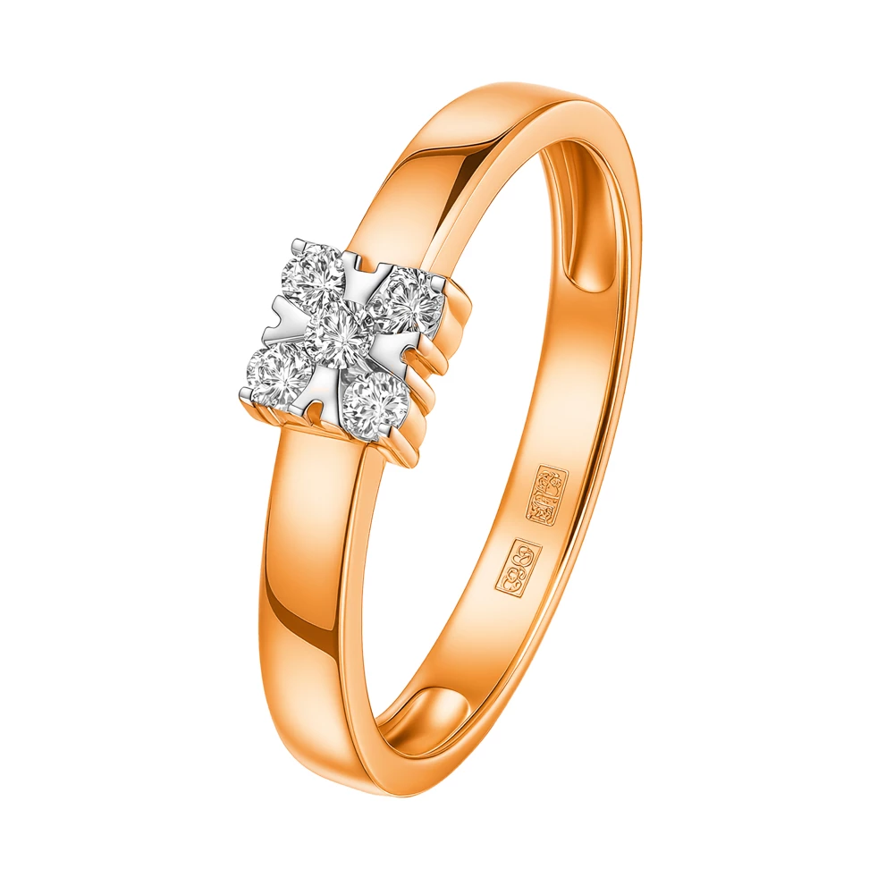 Кольцо с бриллиантами из красного золота 585 пробы Кольцо с бриллиантами из красного золота 585 пробы