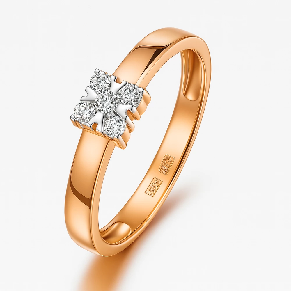 Кольцо с бриллиантами из красного золота 585 пробы