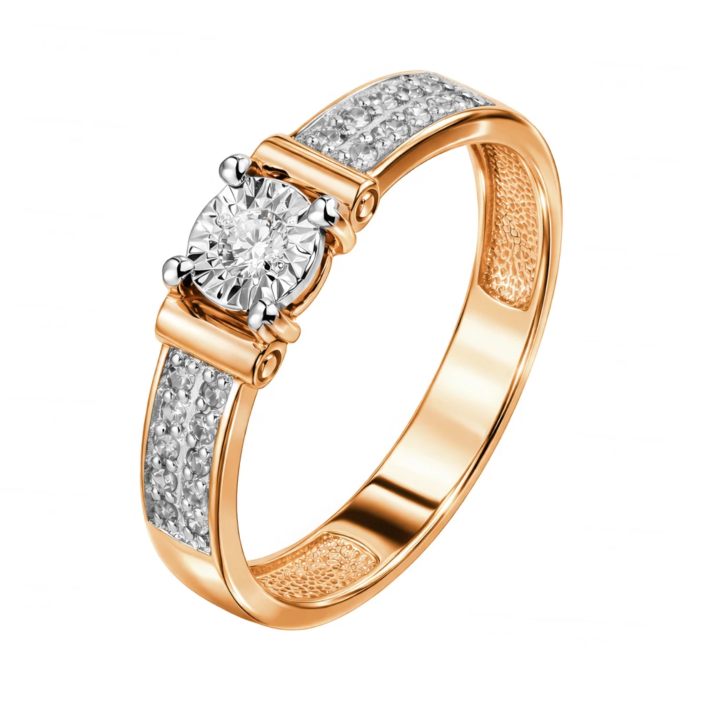 Кольцо с бриллиантами из красного золота 585 пробы