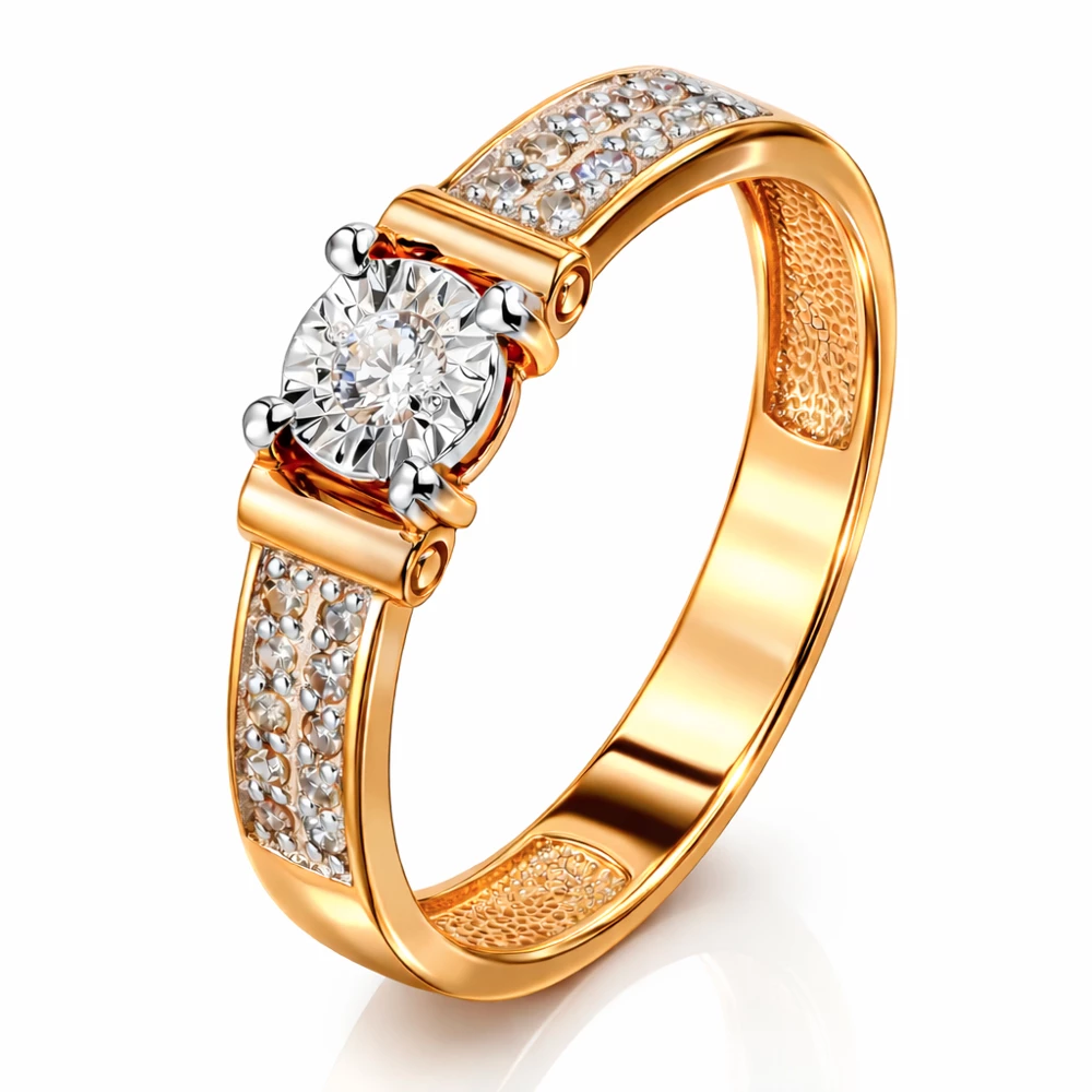 Кольцо с бриллиантами из красного золота 585 пробы Кольцо с бриллиантами из красного золота 585 пробы